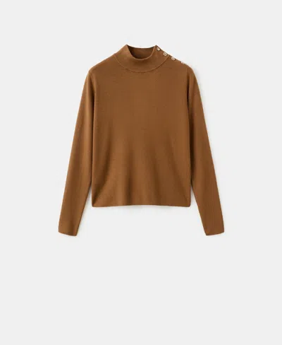 Mango Perkins-neck Sweater With Button Medium Brown In Brown