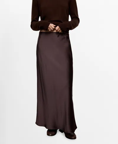 Mango Satin Long Skirt Plum In Purple