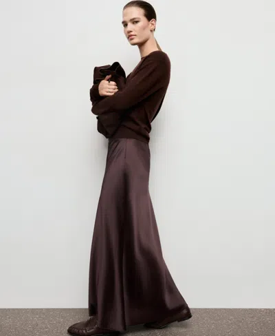 Mango Satin Long Skirt Plum In Purple