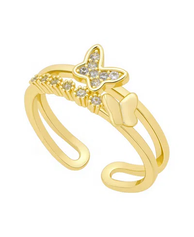 Unwritten Cubic Zirconia 14k Gold Flash Plated Butterfly Ring In Gold