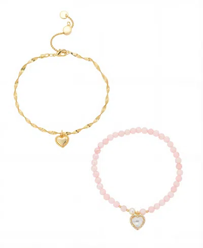 Unwritten Fresh Water Pearl And Rose Quartz 4mm Beads Mother Of Pearl Stone Cubic Zirconia Heart Plain Heart T In Gold