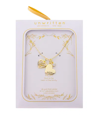 Unwritten Cubic Zirconia Tree Open Heart, "mom" Heart Pendant Necklace In Gold