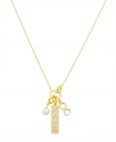 Unwritten Faith" Cubic Zirconia Bar, Glass Pearl, Infinity Double Heart Carabiner Charm Holder Necklace In Gold