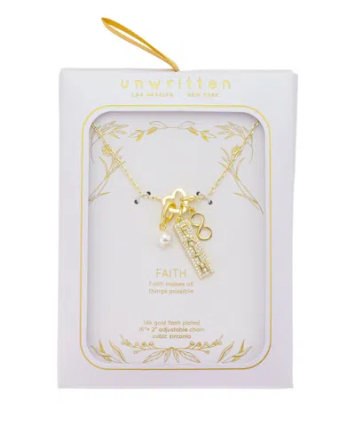 Unwritten Faith" Cubic Zirconia Bar, Glass Pearl, Infinity Double Heart Carabiner Charm Holder Necklace In Gold