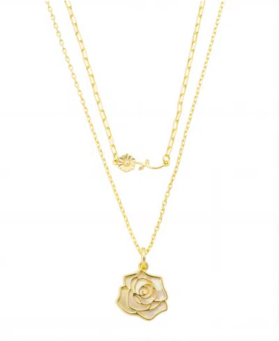 Unwritten Mother Of Pearl Inlay Flower Rose Paperclip Chain Layered Necklace With Extender In Gold