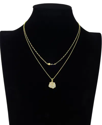 Unwritten Mother Of Pearl Inlay Flower Rose Paperclip Chain Layered Necklace With Extender In Gold