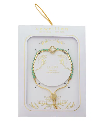 Unwritten Mother Of Pearl Inlay Crystal Flower Multi Green Crystal Bolo Bracelet In Gold