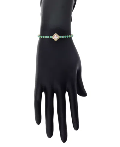 Unwritten Mother Of Pearl Inlay Crystal Flower Multi Green Crystal Bolo Bracelet In Gold