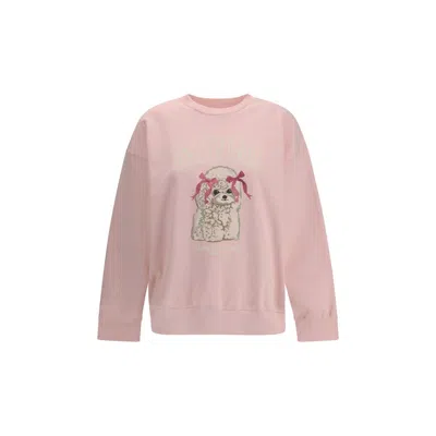 Ganni Multicolor Cotton Sweatshirt In Pink