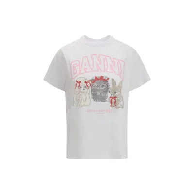 Ganni Animal Graphic Relaxed Fit T-shirt In White