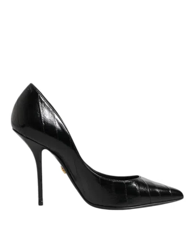 Dolce & Gabbana Black Leather Stiletto High Heels Pumps Shoes In Black