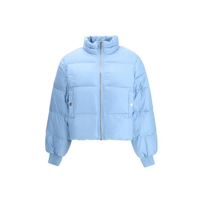 Ganni Shiny Nylon Short Puffer Jacket In Blue