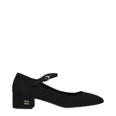 Miu Miu Canvas Leather-lined Mary Jane Pumps In Black