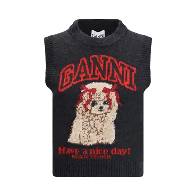 Ganni Women Graphic Wool Vest In Black
