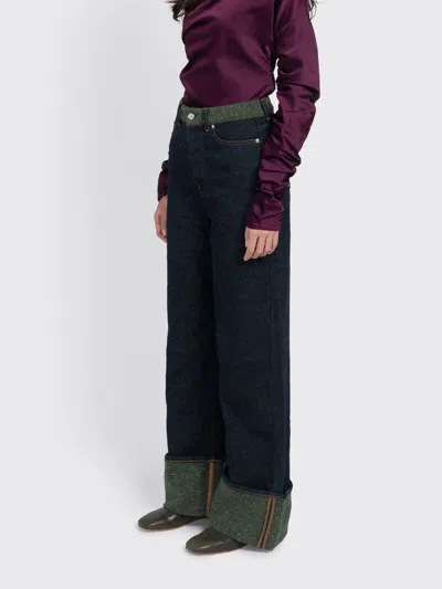 Ganni Melange Twill Denim Baggy Jeans Fold-up In Black