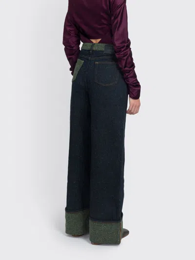 Ganni Melange Twill Denim Baggy Jeans Fold-up In Black