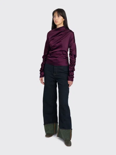 Ganni Melange Twill Denim Baggy Jeans Fold-up In Black