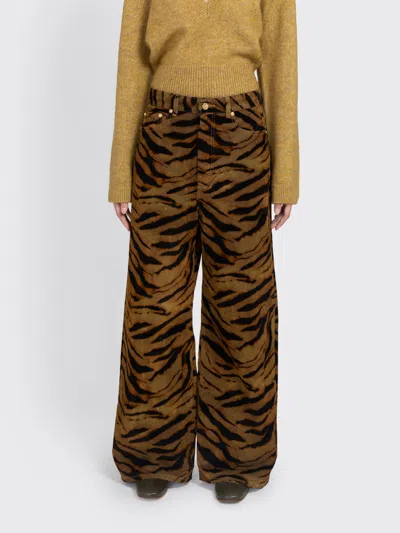 Ganni Zebra-print Cotton-blend Velveteen Wide-leg Pants In Brown