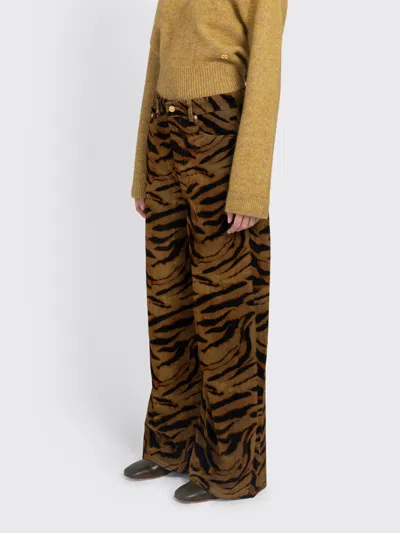 Ganni Zebra-print Cotton-blend Velveteen Wide-leg Pants In Brown