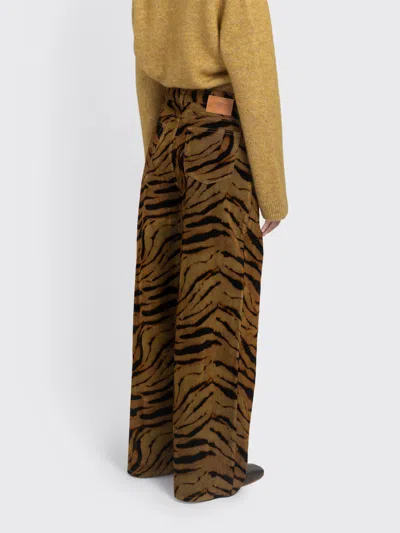 Ganni Zebra-print Cotton-blend Velveteen Wide-leg Pants In Brown