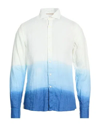 At.p.co At. P.co Man Shirt Blue Size 15 Linen In Blue