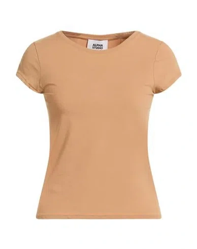 Alpha Studio Woman T-shirt Camel Size 10 Cotton, Elastane In Orange