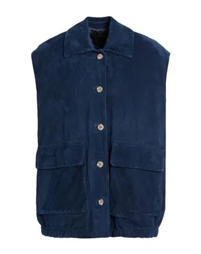 Ninette Woman Vest Navy Size 6 Leather In Blue