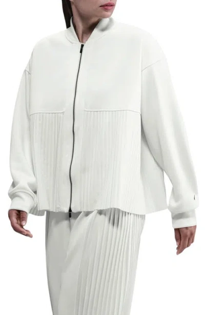 Nike Sportswear Mixed Media Pleated Bomber Jacket In White