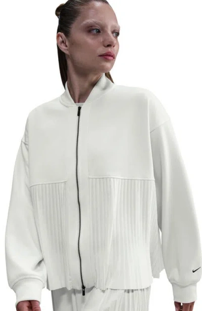 Nike Sportswear Mixed Media Pleated Bomber Jacket In White