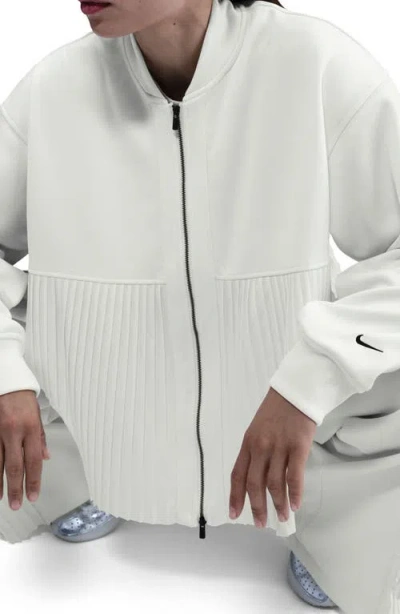 Nike Sportswear Mixed Media Pleated Bomber Jacket In White