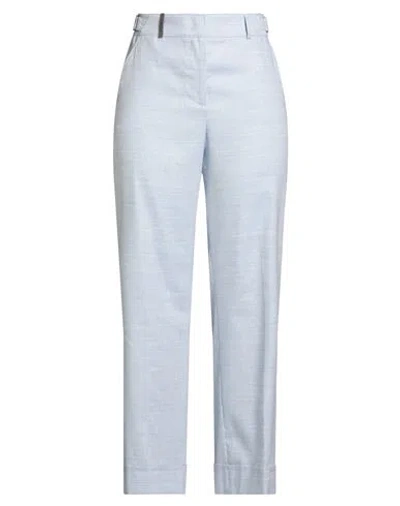 Peserico Woman Pants Light Blue Size 12 Linen, Virgin Wool In Blue