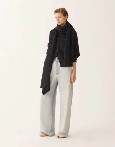 Fabiana Filippi Mohair Scarf With Micro Sequins In Blue