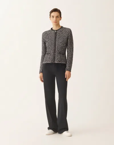 Fabiana Filippi Dark Blue Sequin Tweed Jacket With A Denim Effect In Black