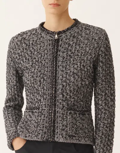 Fabiana Filippi Dark Blue Sequin Tweed Jacket With A Denim Effect In Black