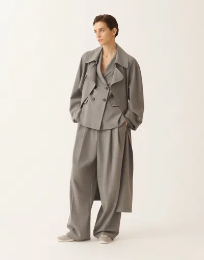 Fabiana Filippi Double-breasted Jacket In Fresh Bi-stretch Wool In Gray