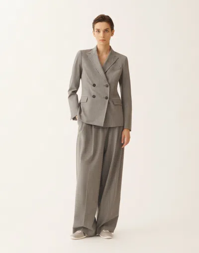 Fabiana Filippi Double-breasted Jacket In Fresh Bi-stretch Wool In Gray