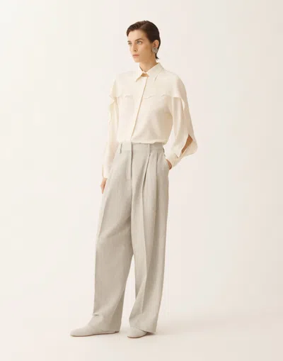 Fabiana Filippi Long Sleeve Shirt Ruffle Collar Cuffs In Neutral