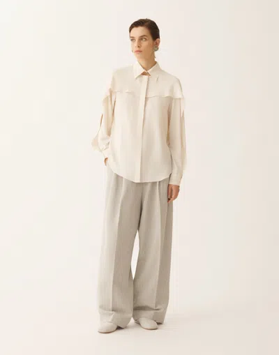 Fabiana Filippi Long Sleeve Shirt Ruffle Collar Cuffs In Neutral