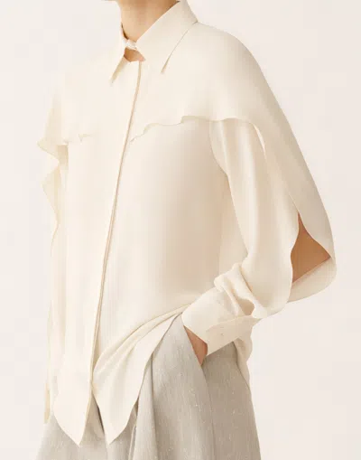 Fabiana Filippi Long Sleeve Shirt Ruffle Collar Cuffs In Neutral