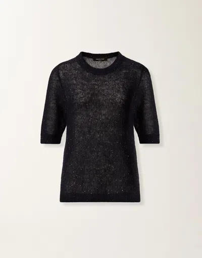 Fabiana Filippi Midnight Blue Mohair Sweater With Sequins In Blue