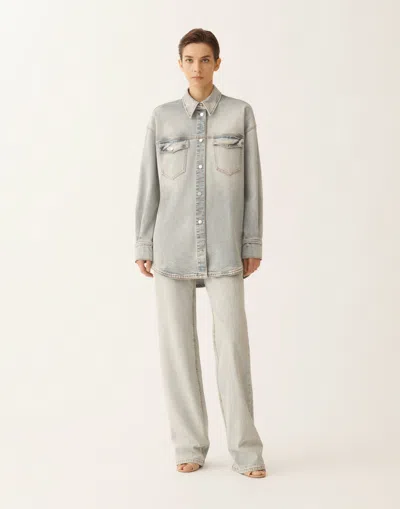 Fabiana Filippi Water-marbled Denim Shirt In Blue