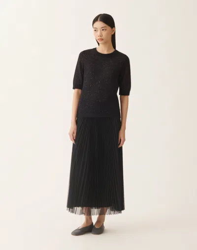 Fabiana Filippi Midnight Blue Mohair Sweater With Sequins In Blue