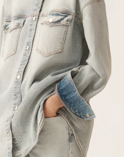 Fabiana Filippi Water-marbled Denim Shirt In Blue