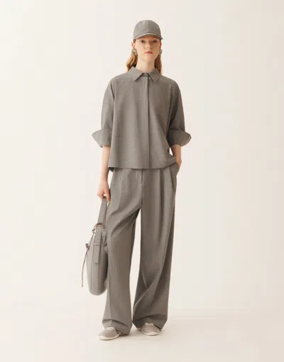 Fabiana Filippi Cropped Shirt In Bistretch Fresco Wool In Gray