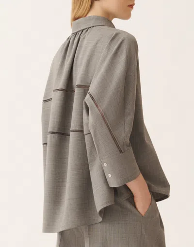 Fabiana Filippi Cropped Shirt In Bistretch Fresco Wool In Gray