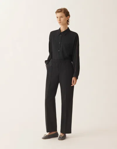 Fabiana Filippi Gubbio Jogging Pants In Night Blue Bistretch Lightweight Wool In Black