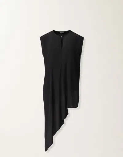 Fabiana Filippi Asymmetrical Top In Midnight Blue Crepe De Chine In Animal Print