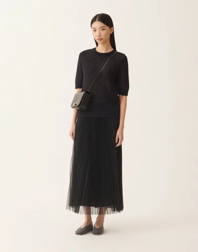 Fabiana Filippi Wide Pleated Tulle Skirt In Black