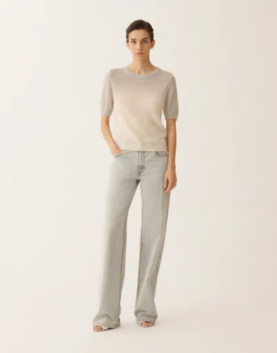 Fabiana Filippi Mohair Sweater With Sequins In Shaded Raffia And Gray In Gray