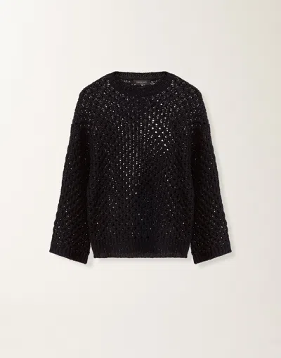 Fabiana Filippi Cape In Platinum And Micro Sequins In Black